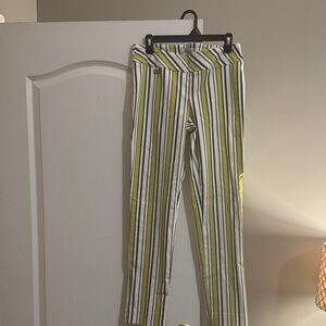 Peck & Peck White and Lime Striped Ankle Pants